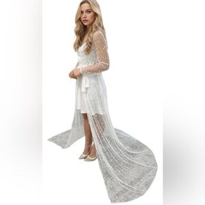 Pearl Long Sleeve Wedding Jacket With Pearls Size XL belt not included